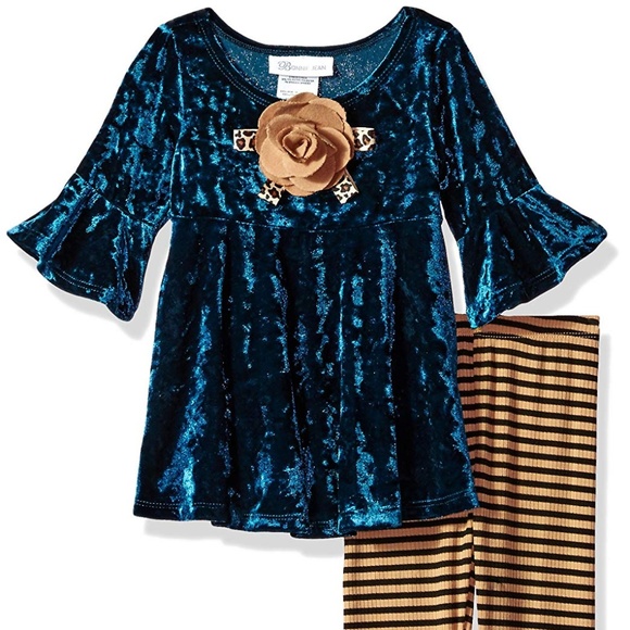 Bonnie Jean Teal Velvet Tunic Legging Set Two Piece Outfit NWT - Picture 7 of 8